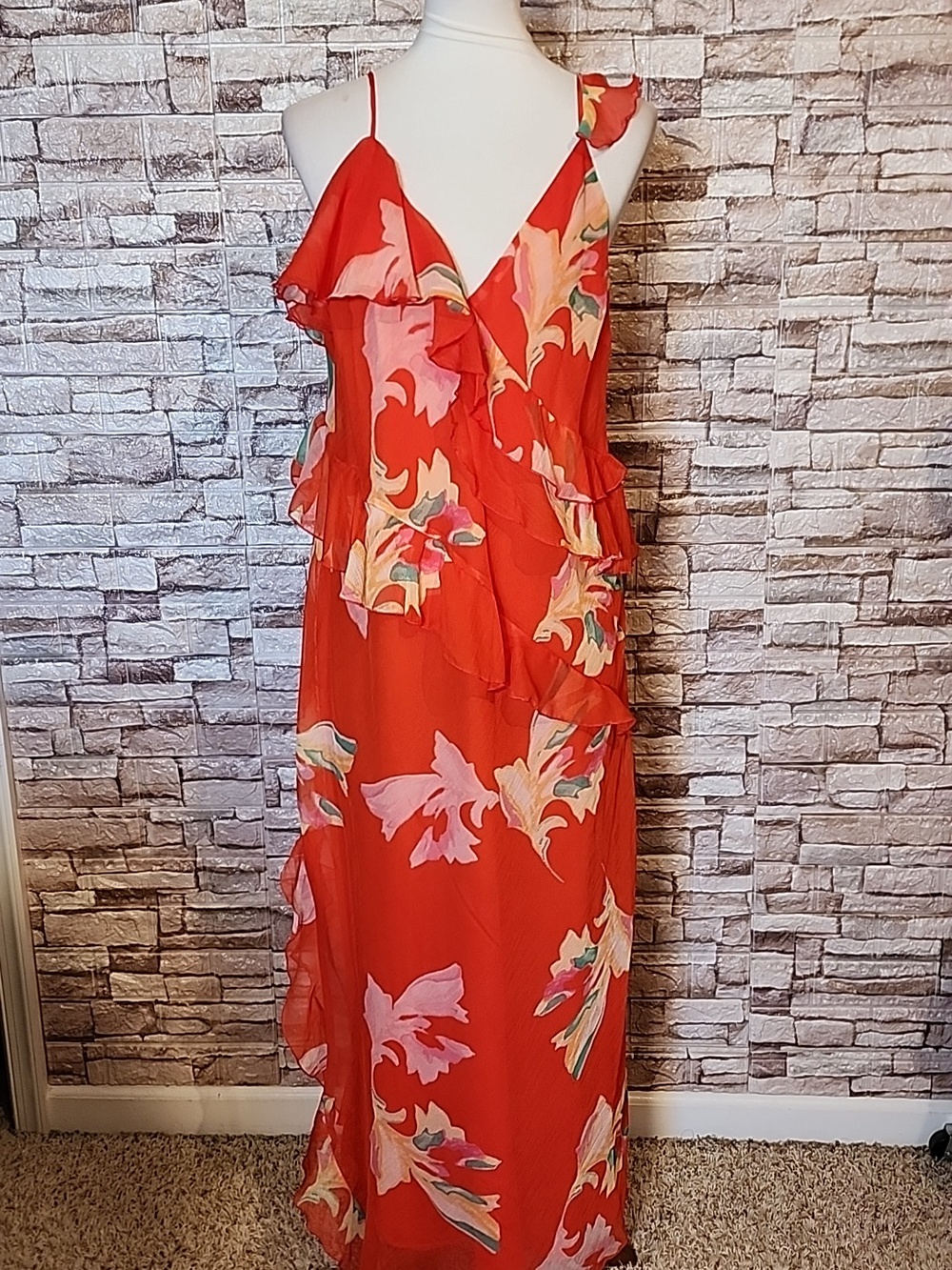 Future Collective Jenee Naylor Vibrant Orange Floral Ruffle Dress